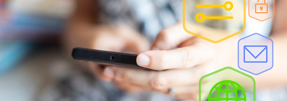 Woman with her smart phone and application icons